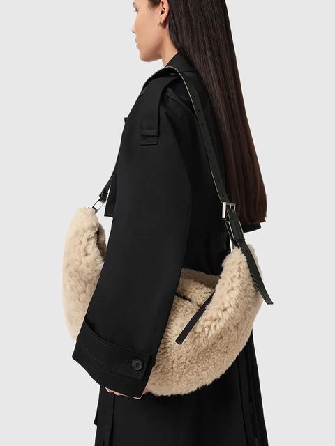 AllSaints torebka skórzana LUNA kolor beżowy W217XD