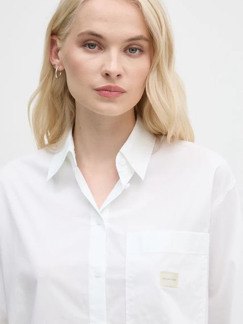 Calvin Klein Jeans koszula bawełniana damska kolor biały relaxed z kołnierzykiem klasycznym J20J224436