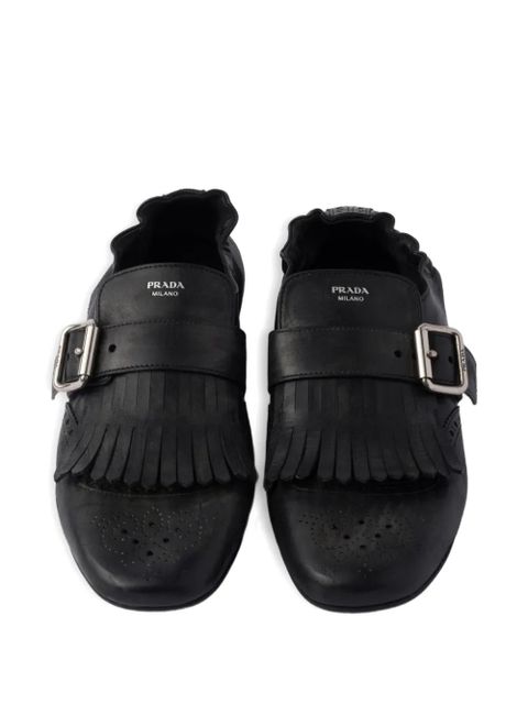 Prada buckle-strap fringe-detail leather loafers - Black