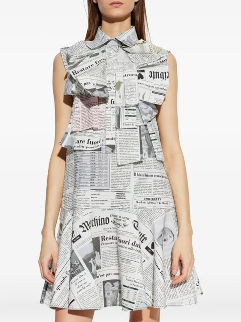 Moschino newspaper-print ruffled mini dress - White
