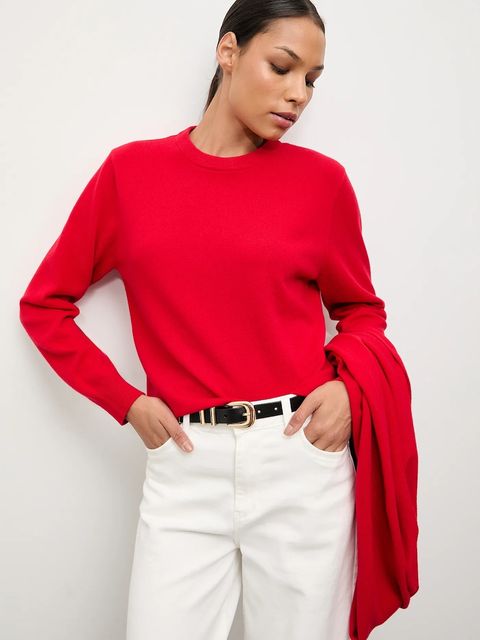 Answear.LAB sweter z wełny merino z szalem damski kolor czerwony lekki