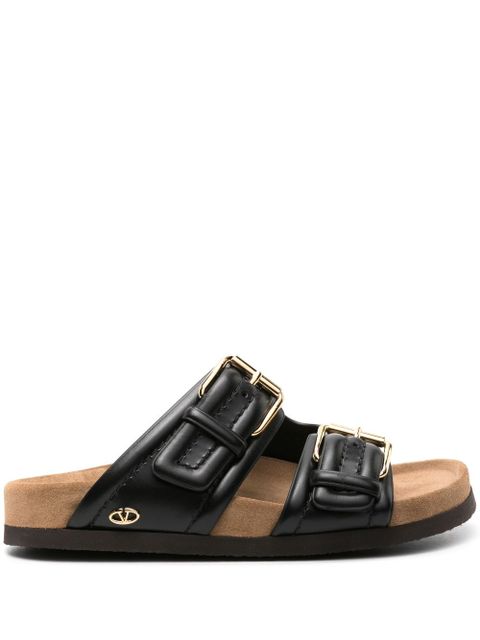 Valentino Garavani Fussfriend double-strap leather slides - Black - zdjęcie produktu nr 1