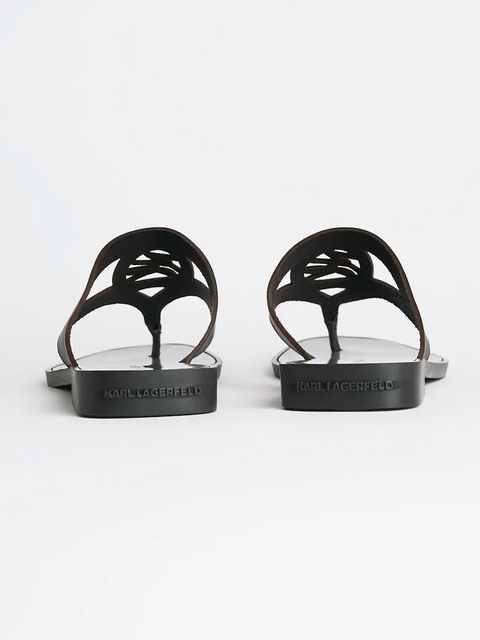 Karl Lagerfeld japonki skórzane SKOOT II damskie kolor czarny na płaskim obcasie KL80407