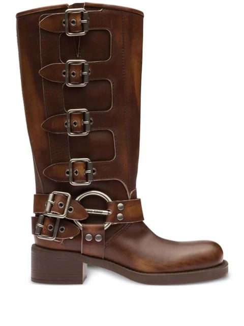 Miu Miu buckle-detail leather boots - Brown - zdjęcie produktu nr 1