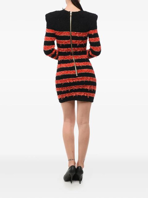 Balmain striped button-detailed dress - Red