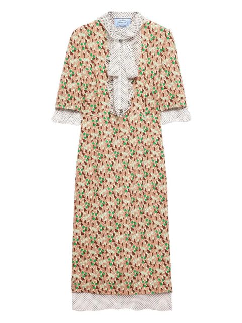 Prada printed georgette midi dress - Neutrals - zdjęcie produktu nr 1