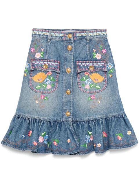 Valentino Garavani floral-embroidered midi skirt - Blue - zdjęcie produktu nr 1