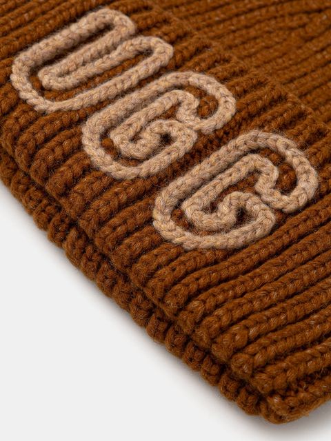 UGG czapka z domieszką wełny CHUNKY kolor brązowy 102345