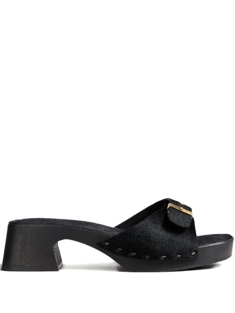 KHAITE Britt Clog haircalf buckle mules - Black