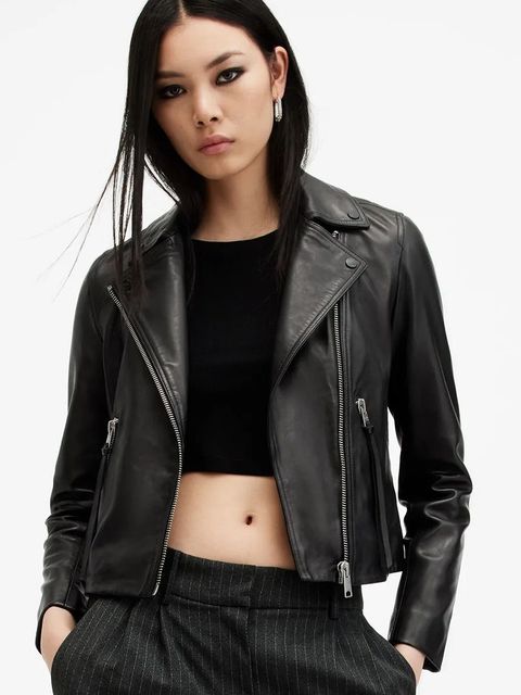 AllSaints kurtka skórzana DALBY damska kolor czarny przejściowa W086LB - zdjęcie produktu nr 1