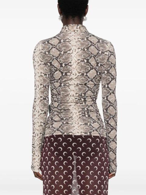 Marine Serre python-print draped blouse - Brown