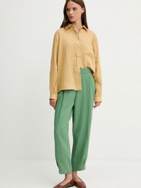 United Colors of Benetton spodnie lniane damskie kolor zielony szerokie high waist 4AGHDF08L