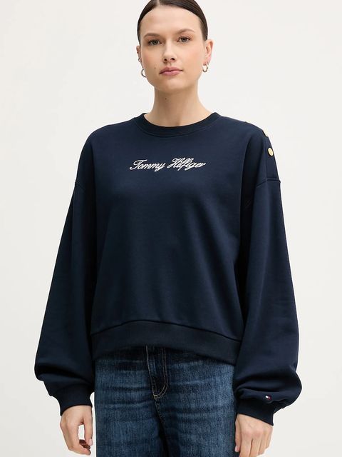 Tommy Hilfiger bluza bawełniana damska kolor granatowy z nadrukiem WW0WW48783 - zdjęcie produktu nr 1