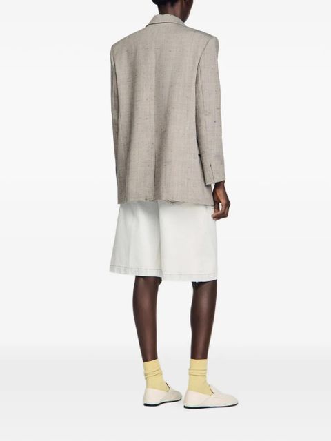 SANDRO flower-brooch checked blazer - Grey