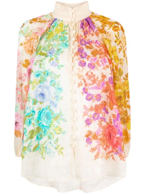 ZIMMERMANN floral-print ramie blouse - Neutrals - zdjęcie produktu nr 1