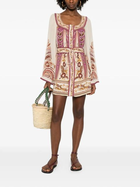 FARM Rio floral tie-waist mini dress - Neutrals - zdjęcie produktu nr 2