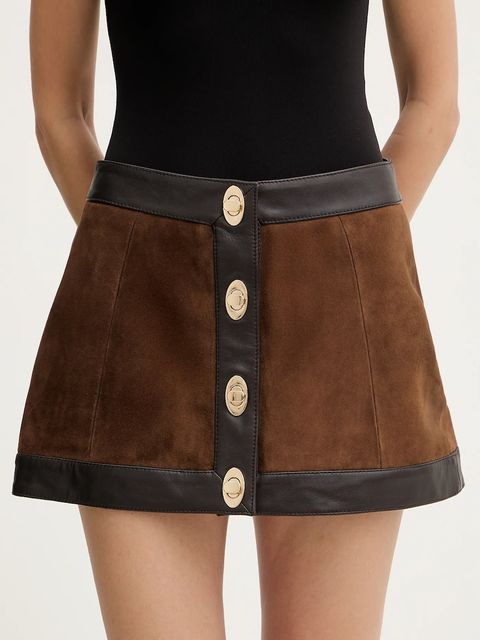 Retrofete spódnica zamszowa Lisbeth kolor brązowy mini prosta R-FW25-12094-16 - zdjęcie produktu nr 1