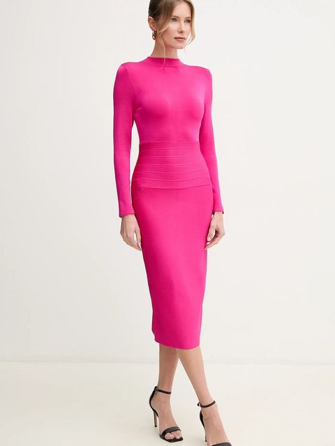 Herve Leger sukienka Freya kolor różowy midi dopasowana HLT8498785