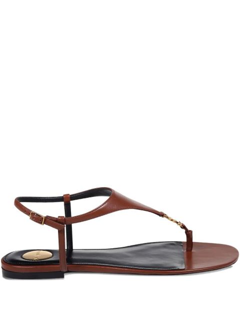 Saint Laurent T-strap logo-embellished leather sandals - Brown - zdjęcie produktu nr 1