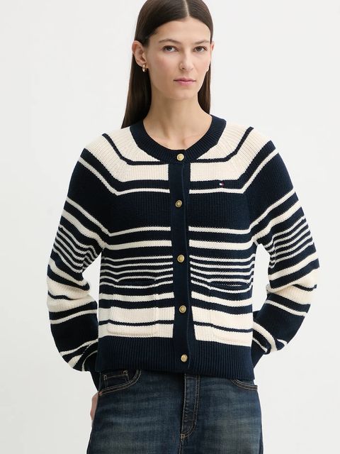 Tommy Hilfiger kardigan bawełniany damski kolor granatowy lekki WW0WW48795 - zdjęcie produktu nr 1