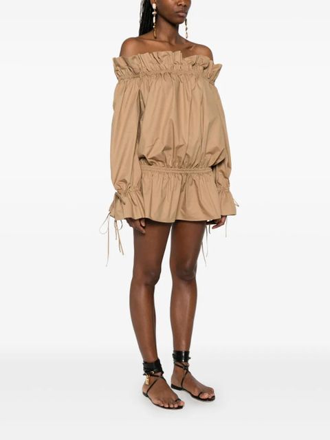 Saint Laurent off-shoulder mini dress - Brown