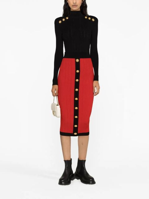 Balmain buttoned knit midi skirt - Red - zdjęcie produktu nr 2
