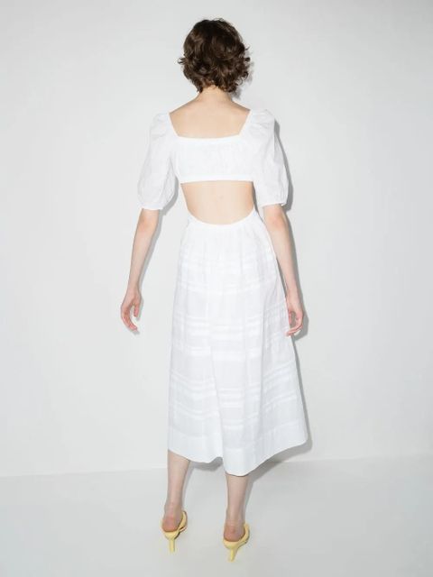 STAUD cut-out tiered midi dress - White