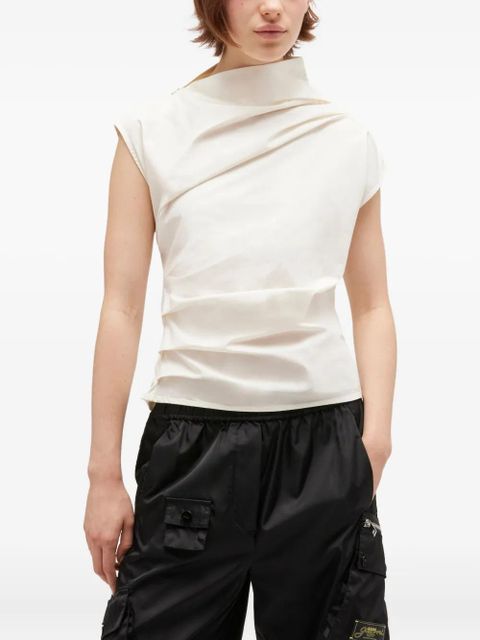 GANNI draped cowl-neck top - Neutrals