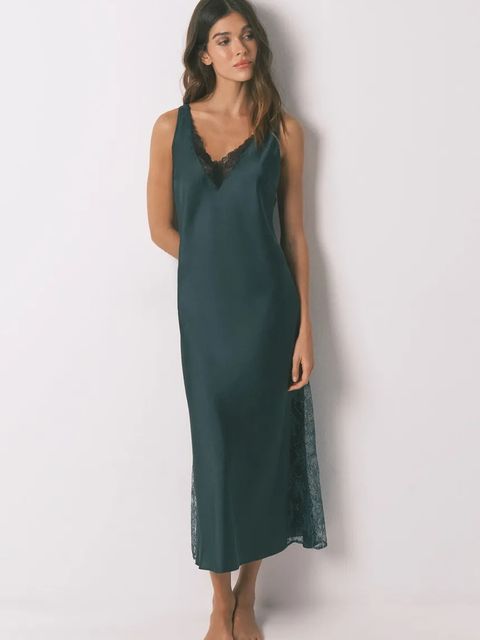 women'secret koszulka nocna damska kolor zielony satynowa 3412915 - zdjęcie produktu nr 1