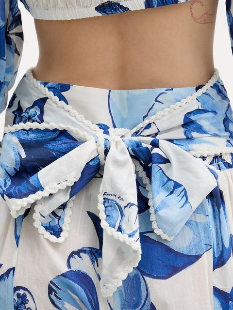 Farm Rio spodnie bawełniane damskie kolor niebieski szerokie high waist 344715