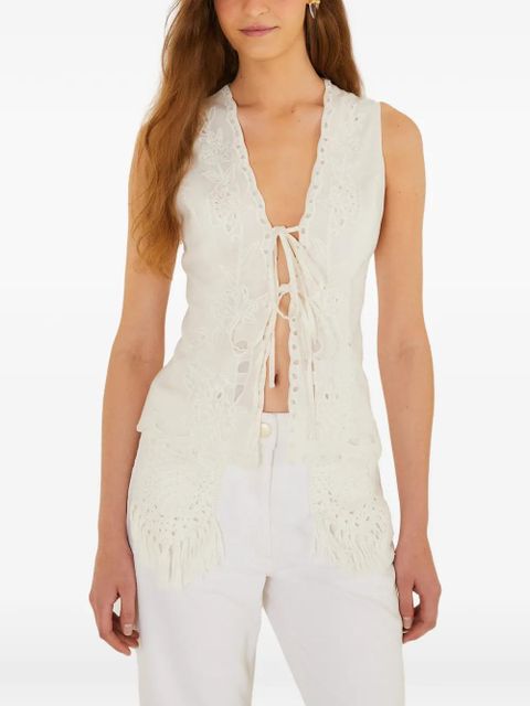 FARM Rio floral-embroidered fringe top - White - zdjęcie produktu nr 1