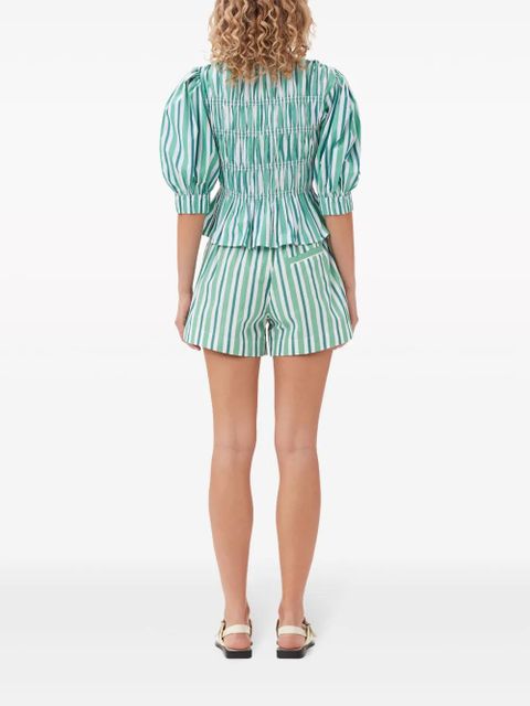GANNI striped cotton mini shorts - Green