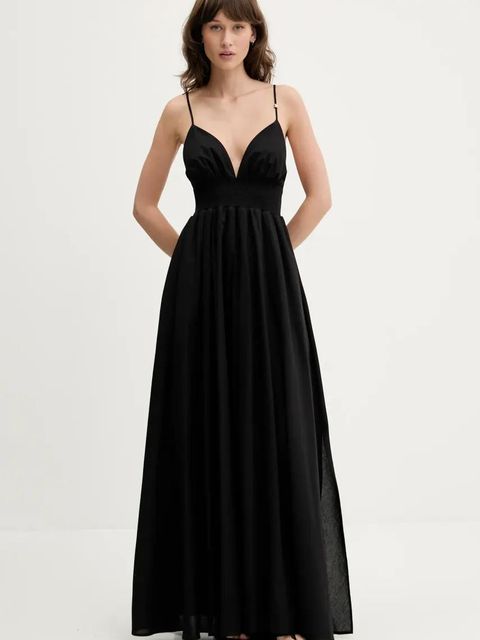 HUGO sukienka bawełniana kolor czarny maxi rozkloszowana 50536456 - zdjęcie produktu nr 1