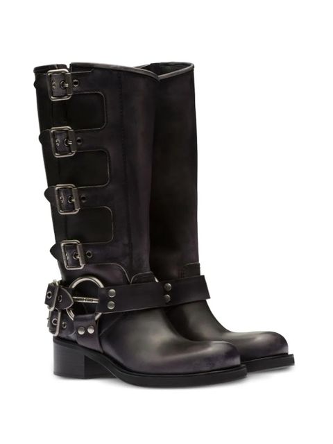 Miu Miu buckle-detail leather boots - Black - zdjęcie produktu nr 2