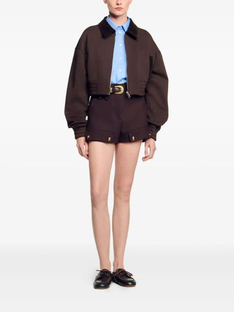 SANDRO zip-up embroidered sweatshirt - Brown