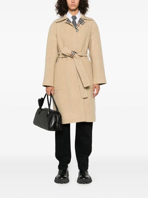 Burberry check-lined belted coat - Neutrals - zdjęcie produktu nr 2