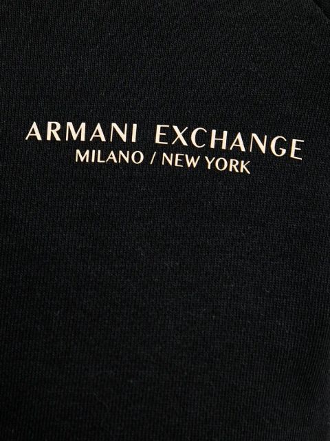 Armani Exchange bluza damska kolor czarny z kapturem z aplikacją