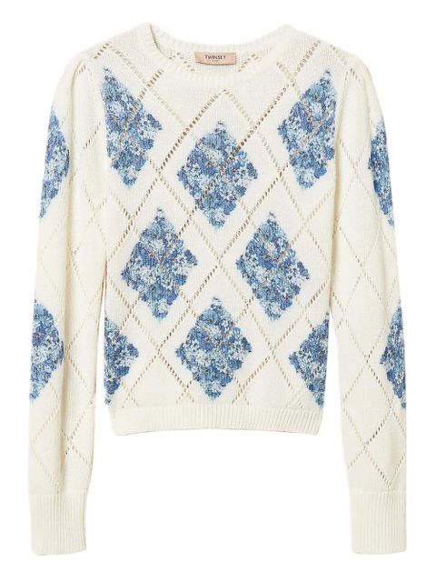 TWINSET diamond-pattern floral sweater - White - zdjęcie produktu nr 1