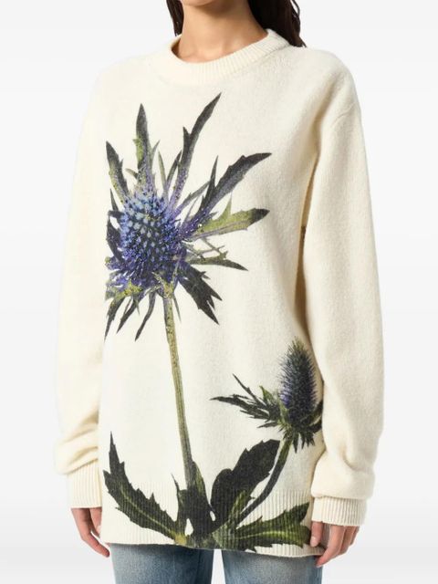Blumarine floral-motif crew-neck sweater - White