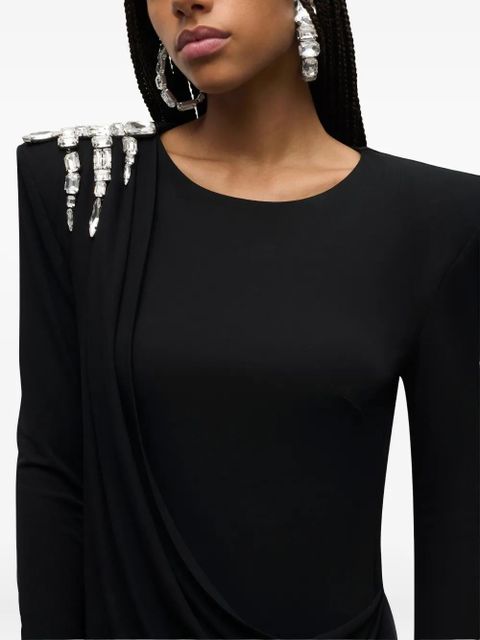 AREA crystal draped long-sleeve gown - Black