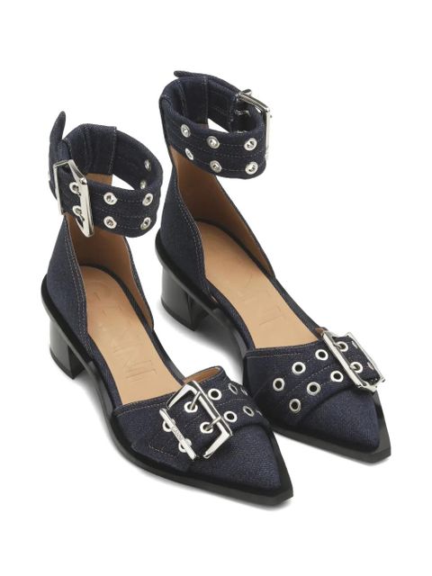 GANNI buckle-detail 50mm denim pumps - Blue