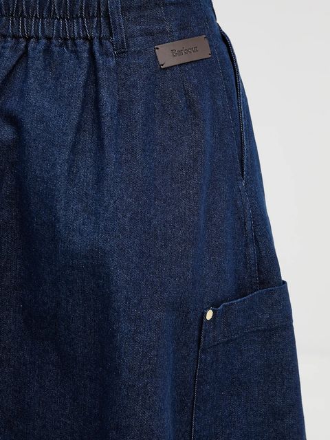 Barbour spódnica jeansowa Saima kolor granatowy midi rozkloszowana LSK0142