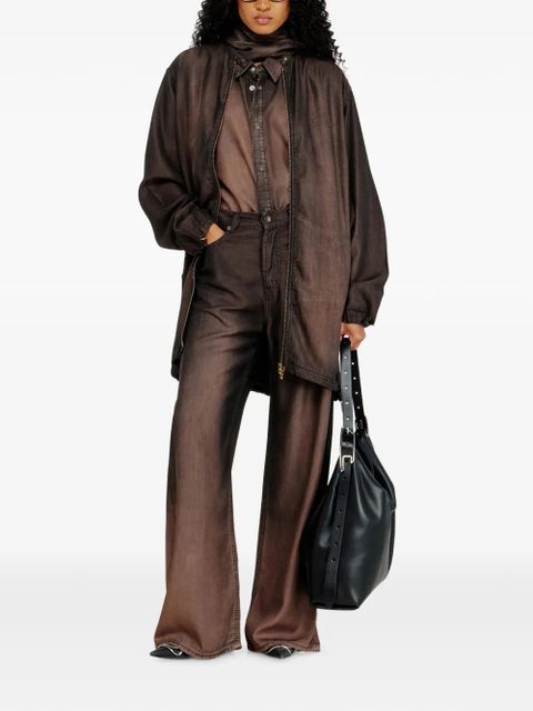 Diesel Giacca leggera extra-long collar zip-up denim jacket - Brown - zdjęcie produktu nr 2