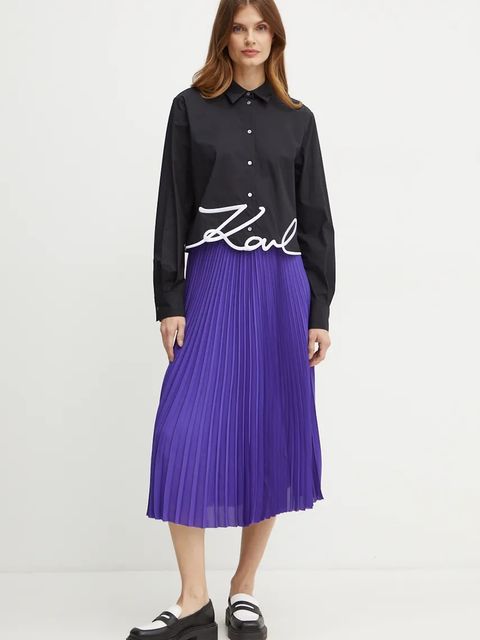 Karl Lagerfeld koszula bawełniana damska kolor czarny regular z kołnierzykiem klasycznym