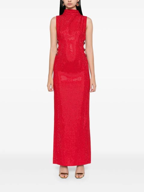 Self-Portrait rhinestoned crepe maxi dress - Red