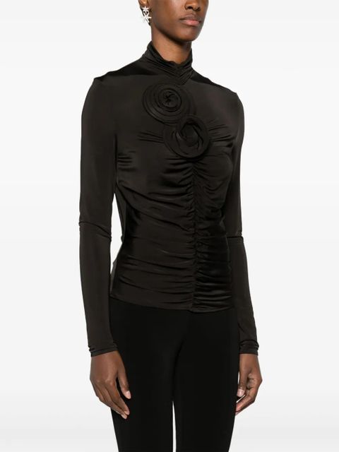 Magda Butrym floral-appliqué ruched top - Black