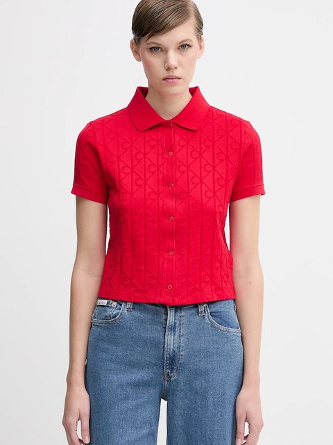 Calvin Klein Jeans kardigan bawełniany damski kolor czerwony lekki LV044D209G - zdjęcie produktu nr 1