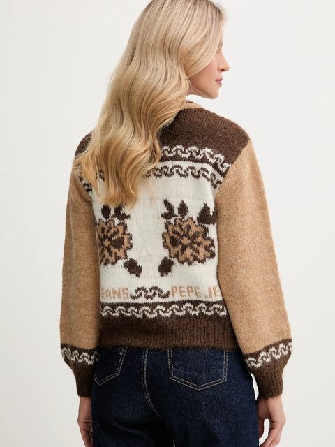 Pepe Jeans kardigan z dodatkiem wełny damski kolor brązowy ciepły PL7000040