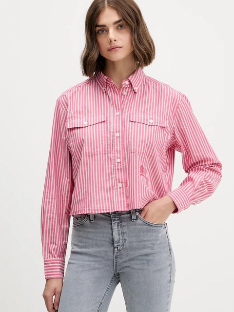 Tommy Jeans koszula bawełniana damska kolor czerwony relaxed z kołnierzykiem klasycznym DW0DW21453 - zdjęcie produktu nr 1