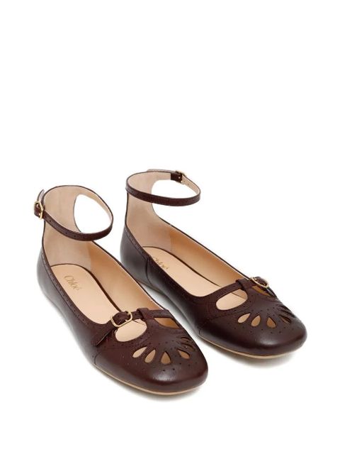 Chloé ankle-strap perforated ballet flats - Brown - zdjęcie produktu nr 2
